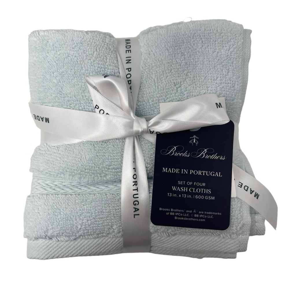 Brooks Brothers Spa Blue set of 4 Premium wash cloths NWT